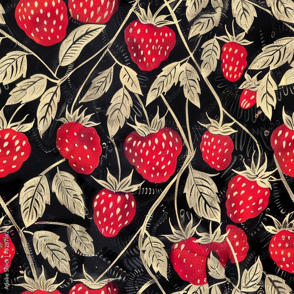 Poster vibrant strawberry pattern for textile design generative ai