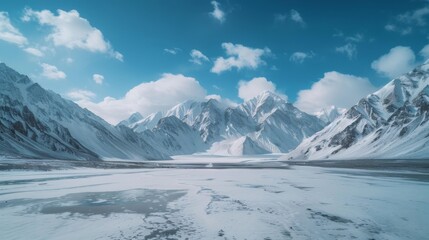 Obraz premium Snowy mountain scenery with blank space landscape background