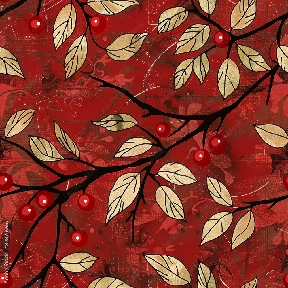 Poster vibrant cherry pattern for textile design generative ai