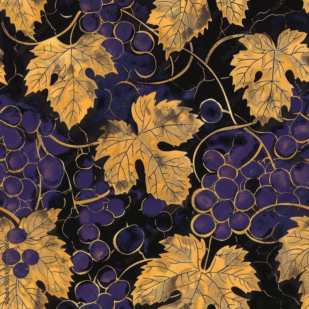Poster vibrant grapes pattern for textile design generative ai