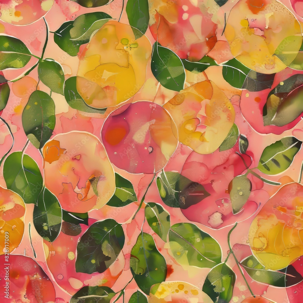 Poster vibrant guava batik pattern for textile design generative ai
