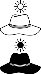 Summer Hat icons. Black and White Beachwear Vector Icons. Summer Accessory