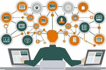 Efficient management of digital workflows in a corporate setting, illustrating streamlined operations and enhanced productivity
