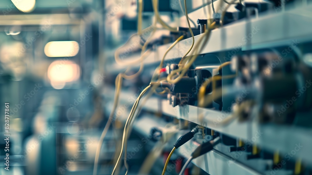 Poster close-up view of intricate electronic circuit board with wires and components