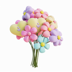 bouquet of flowers in 3d style isolated on the white background
