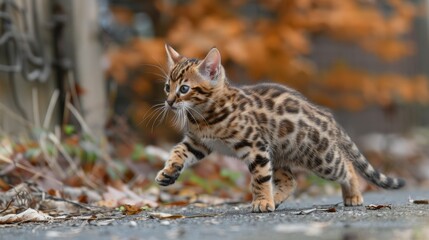 Naklejka premium bengal cat characteristics, adorable bengal cat with unique markings, strong physique, and playful personality a great pet choice for active households