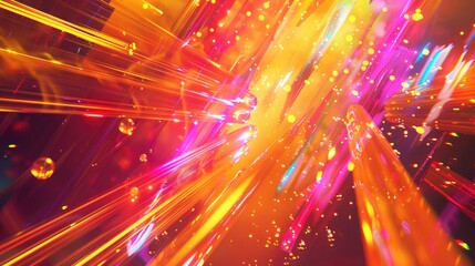 Radiant amber hues collide with a neon spectrum, illuminating the scene with a vivid and striking display.