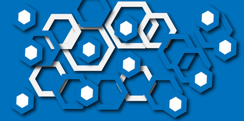 White, Blue hexagonal abstract three-dimensional background.  Hi-tech digital technology and engineering, digital telecom technology concept. Vector abstract futuristic on dark blue background. 