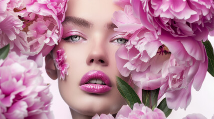 Naklejka premium woman with pink flowers