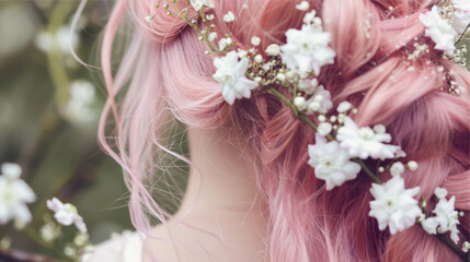 Flowers in pink hair
