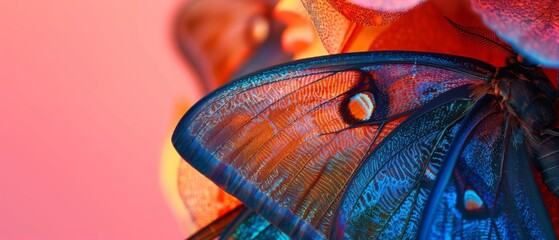A butterfly wing with a pink background