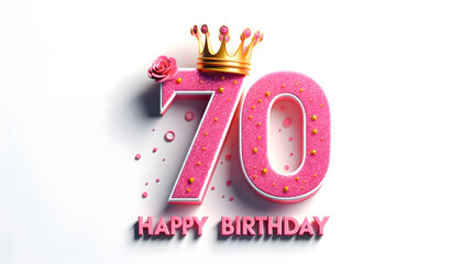 Pink Glitter 70th Birthday Graphic with Yellow Crown and 3D 'Happy Birthday' Text