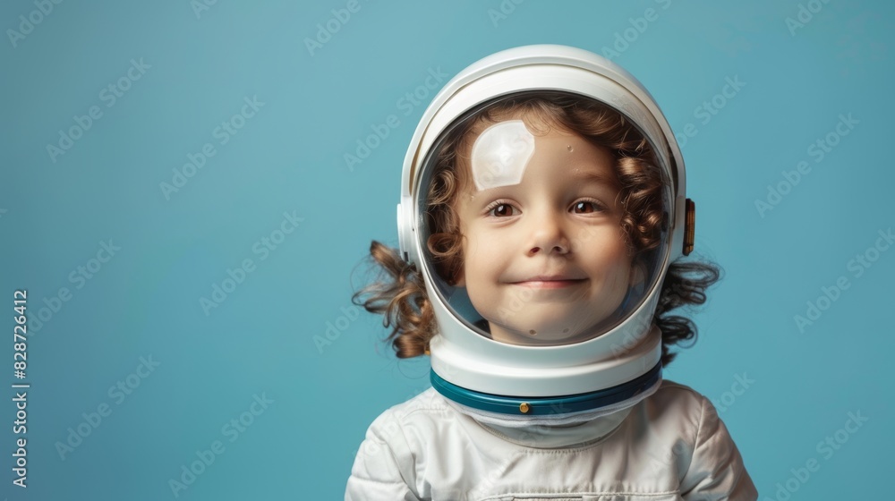 Poster adventurous young astronaut in space helmet generative ai