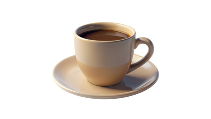 Isolated on white, a ceramic coffee cup filled with a hot brown beverage steams with a tempting aroma