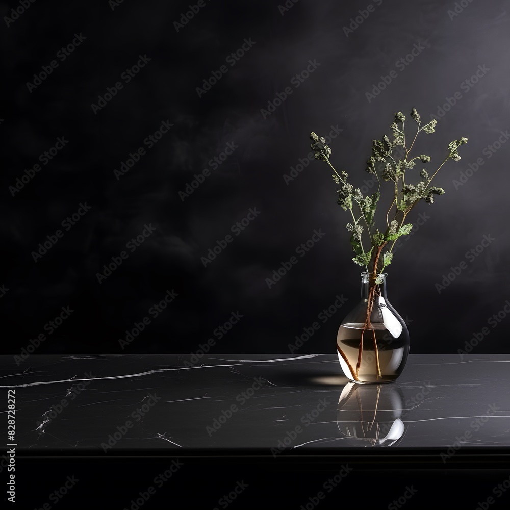 Aufkleber modern black marble table with a dark background. empty space for product display. generative ai.