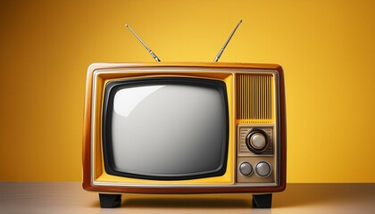 Old television on a yellow background