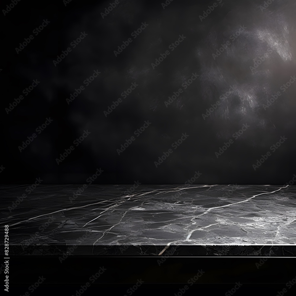 Aufkleber modern black marble table with a dark background. empty space for product display. generative ai.