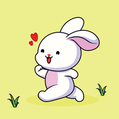 illustration of a cute rabbit running in a flat cartoon style