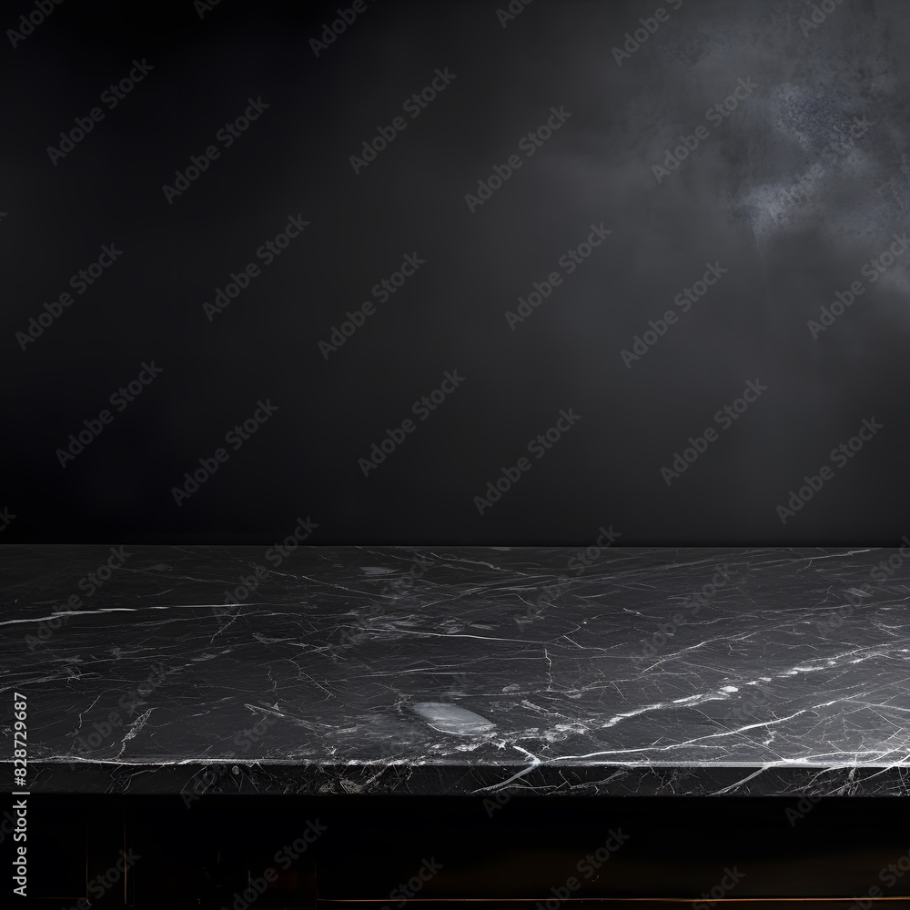 Aufkleber modern black marble table with a dark background. empty space for product display. generative ai.
