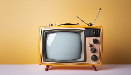 Old television on a yellow background