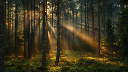 Obraz premium sun rays in the forest