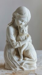 Naklejka premium Cozy Scene with Girl and Cat Figurine Generative AI