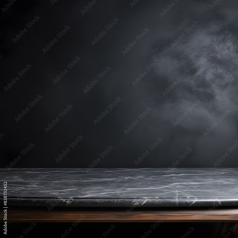 Aufkleber modern black marble table with a dark background. empty space for product display. generative ai.