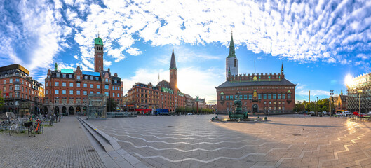 City Hall Square Radhuspladsen in central Copenhagen panoramic view