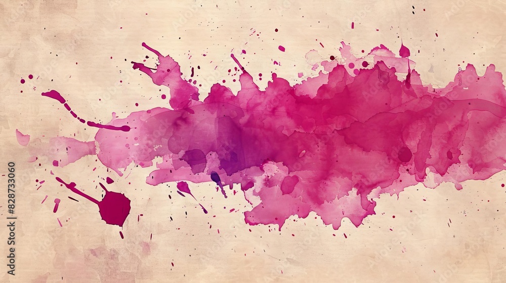 Poster abstract watercolor paint splash background with magenta blobs on vintage paper texture digital pain