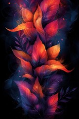 Colorful Leaves Painting on Black Background