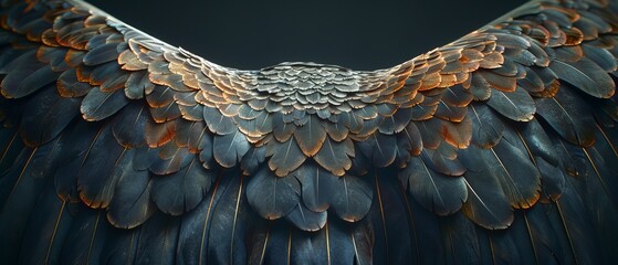 A close up of a bird's wing with black and brown feathers