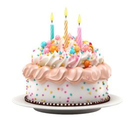 Delicious birthday cake with candles, cut out