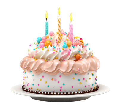 Delicious birthday cake with candles, cut out