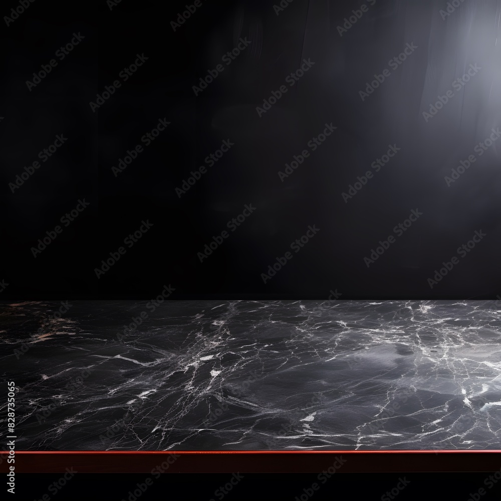 Poster modern black marble table with a dark background. empty space for product display. generative ai.