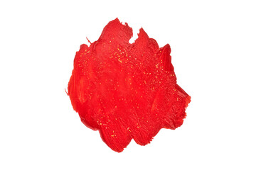 Red Circle Brush Stroke with Gold Glitter, Oil Paint, Acrylic Paint. Isolated on White Background and Transparent PNG.
