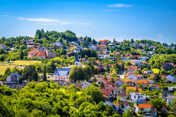 Zagreb green zone. Church in Sestine on green hill above croatian capital Zagreb