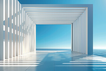 White Building on a blue sky backdrop.Modern concrete architecture.
