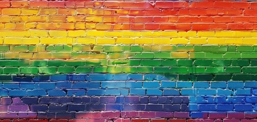 LGBT flag, painted on a mural copy space acceptance whimsical Multilayer brick wall