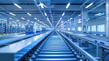 Fototapeta premium Machine learning algorithms in smart warehouse management systems focus on process optimization ethereal Manipulation sorting area