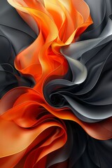 Black and Orange Abstract Background With Wavy Lines