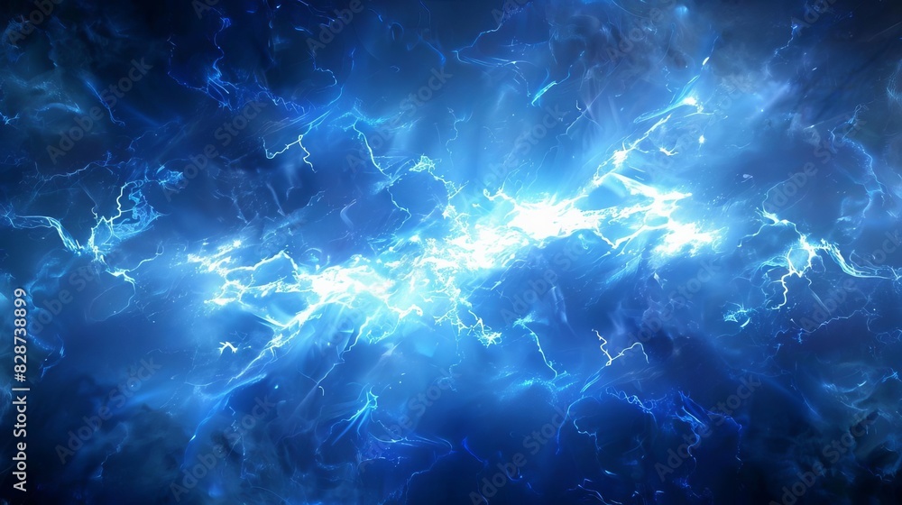 Aufkleber cosmic quantum fusion explosive nebula lightning in foggy blue void fractal plasma physics galactic 