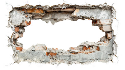 Hole breaking through white wall, cut out
