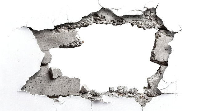 Hole breaking through white wall, cut out