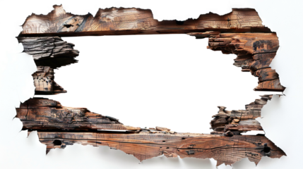 Hole breaking through wooden wall, cut out