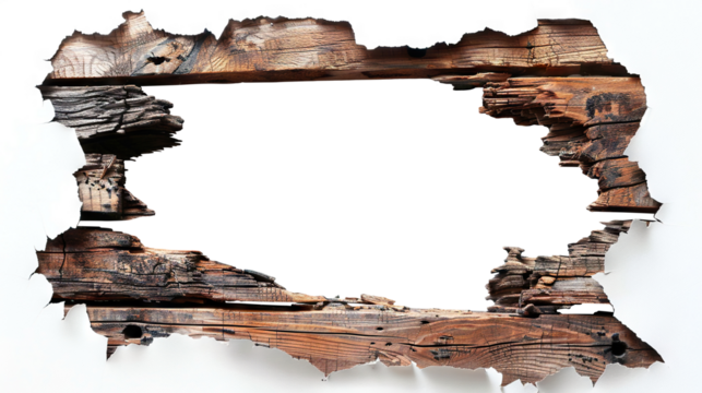 Hole breaking through wooden wall, cut out