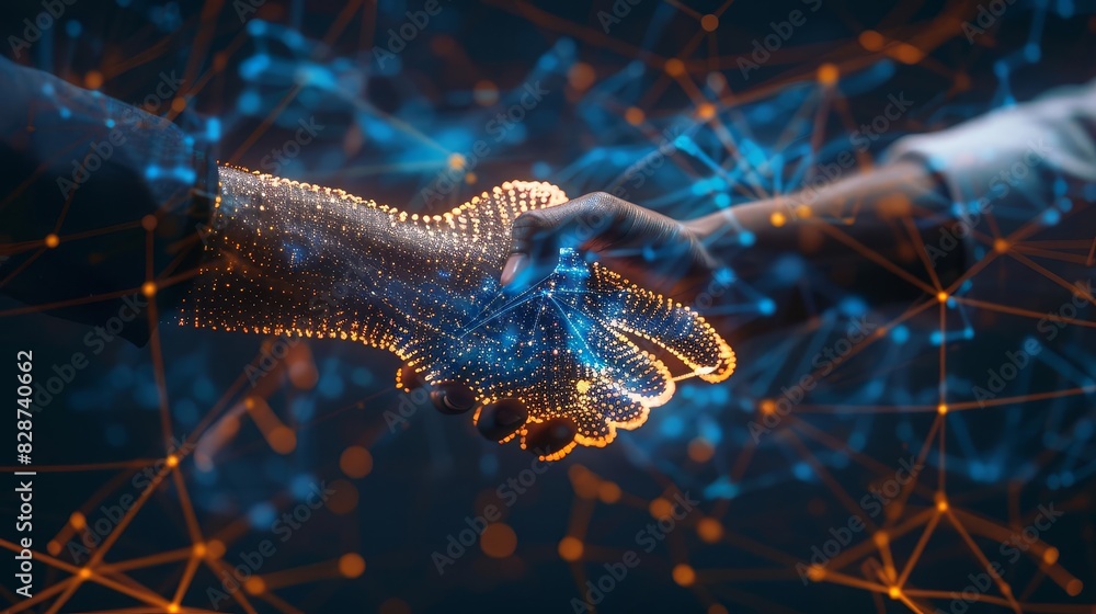 Aufkleber dynamic business partnership and teamwork concept with shaking hands global network connection