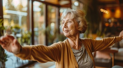 elderly woman performing gentle exercises active and healthy senior lifestyle