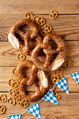 Octoberfest concept with traditional pretzel and flag