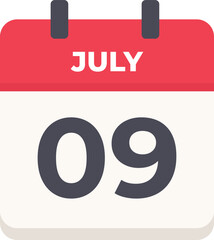 July 09 - Daily Calendar Icon in flat design style