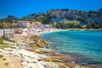 Idyllic coastal town of Cassis on French riviera turquoise beach view